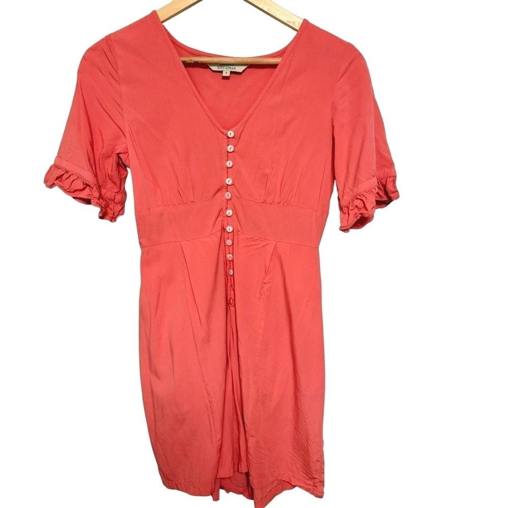 Label Ritu Kumar Romper S Coral Pink Ruffle Boho Summer Festival